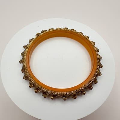 Vintage Y2K Rhinestones Gold Tone Bangle Statement Women's Classic Jewelry Boho - Thumbnail 3