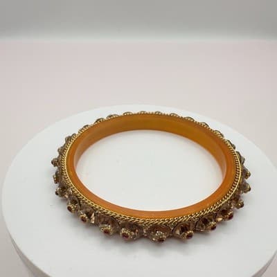 Vintage Y2K Rhinestones Gold Tone Bangle Statement Women's Classic Jewelry Boho - Thumbnail 2