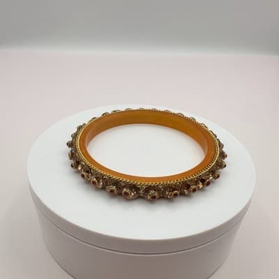 Vintage Y2K Rhinestones Gold Tone Bangle Statement Women's Classic Jewelry Boho - Thumbnail 6