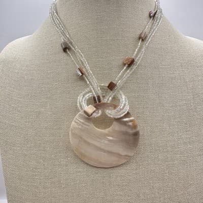Vintage Y2K Multi-strand Beads Pearl Shell Pendant Necklace Silver Tone Jewelry - Thumbnail 8
