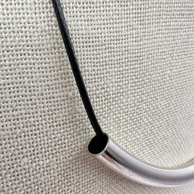 Vintage Y2K Silver Tone Curved Tube Bar Black Cord Necklace Women's Jewelry Boho - Thumbnail 6