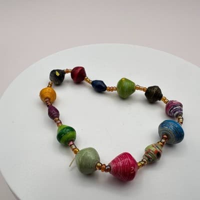 Vintage Y2K Recycled Paper Beaded Chunky Bracelet Boho Women's Classic Jewelry - Thumbnail 6