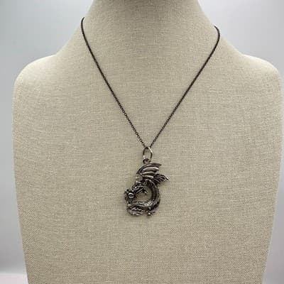 Vintage Y2K Silver Tone Chinese New Year Dragon Pendant Necklace Classic Jewelry - Thumbnail 4