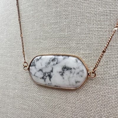 Vintage Y2K White Marble Stone Rose Gold Tone Chain Necklace Women's Jewelry 90s - Thumbnail 5