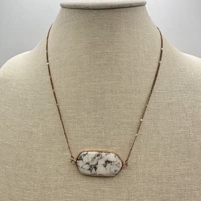 Vintage Y2K White Marble Stone Rose Gold Tone Chain Necklace Women's Jewelry 90s - Thumbnail 7