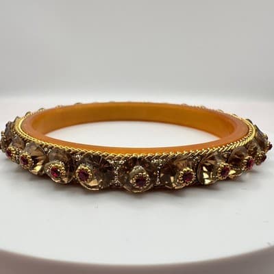 Vintage Y2K Rhinestones Gold Tone Bangle Statement Women's Classic Jewelry Boho - Thumbnail 5