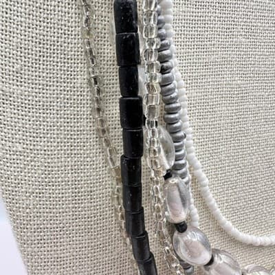 Vintage 90s Multi-Strand Beaded Layered Necklace Seed Bead Clear Glass Boho Y2K - Thumbnail 4
