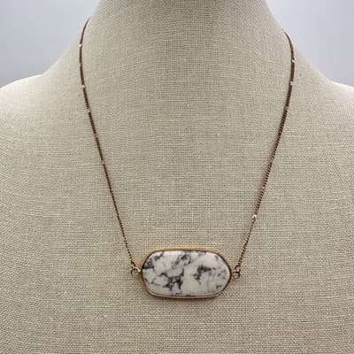 Vintage Y2K White Marble Stone Rose Gold Tone Chain Necklace Women's Jewelry 90s - Thumbnail 2
