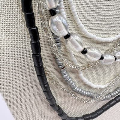Vintage 90s Multi-Strand Beaded Layered Necklace Seed Bead Clear Glass Boho Y2K - Thumbnail 5
