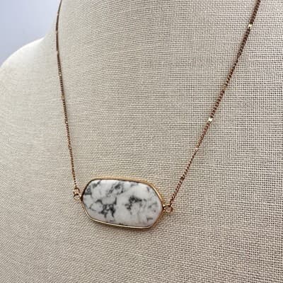 Vintage Y2K White Marble Stone Rose Gold Tone Chain Necklace Women's Jewelry 90s - Thumbnail 6
