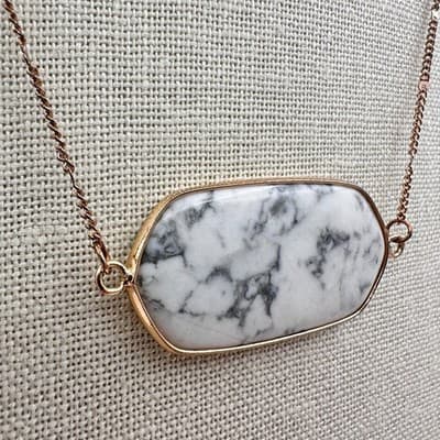 Vintage Y2K White Marble Stone Rose Gold Tone Chain Necklace Women's Jewelry 90s - Thumbnail 3