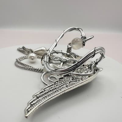 Vintage Y2K Silver Tone Angel Wing Non Piercing Ear Cuff Dangle Chain Jewelry - Thumbnail 8