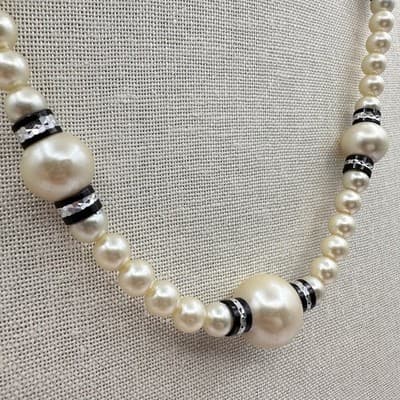 Vintage 80s Cream Faux Pearl Beads Statement Necklace Classic Fashion Jewelry - Thumbnail 5