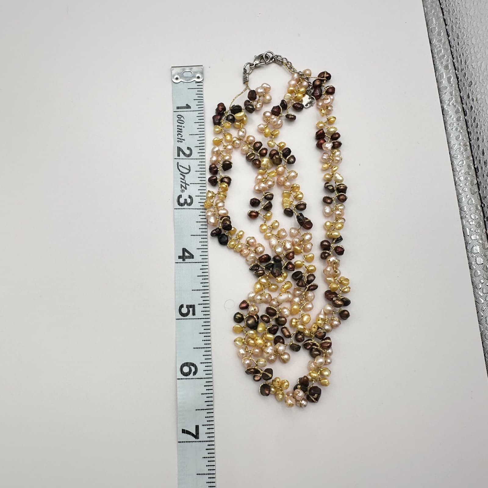 Vintage 90s Multi strand Wire Wrap Pearl Necklace Gold Tone Women's Jewelry Boho - Thumbnail 7