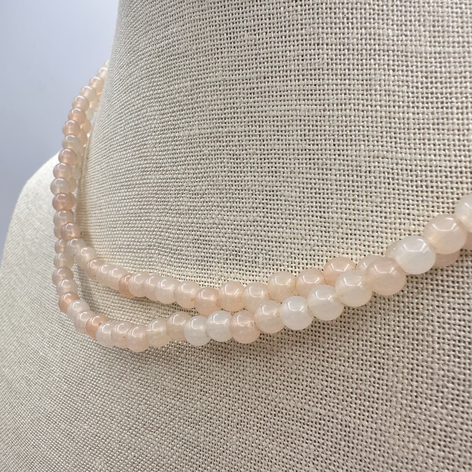 Vintage 80s Double Strand Peach Moonstone Beaded Necklace Women's Jewelry Boho - Thumbnail 6