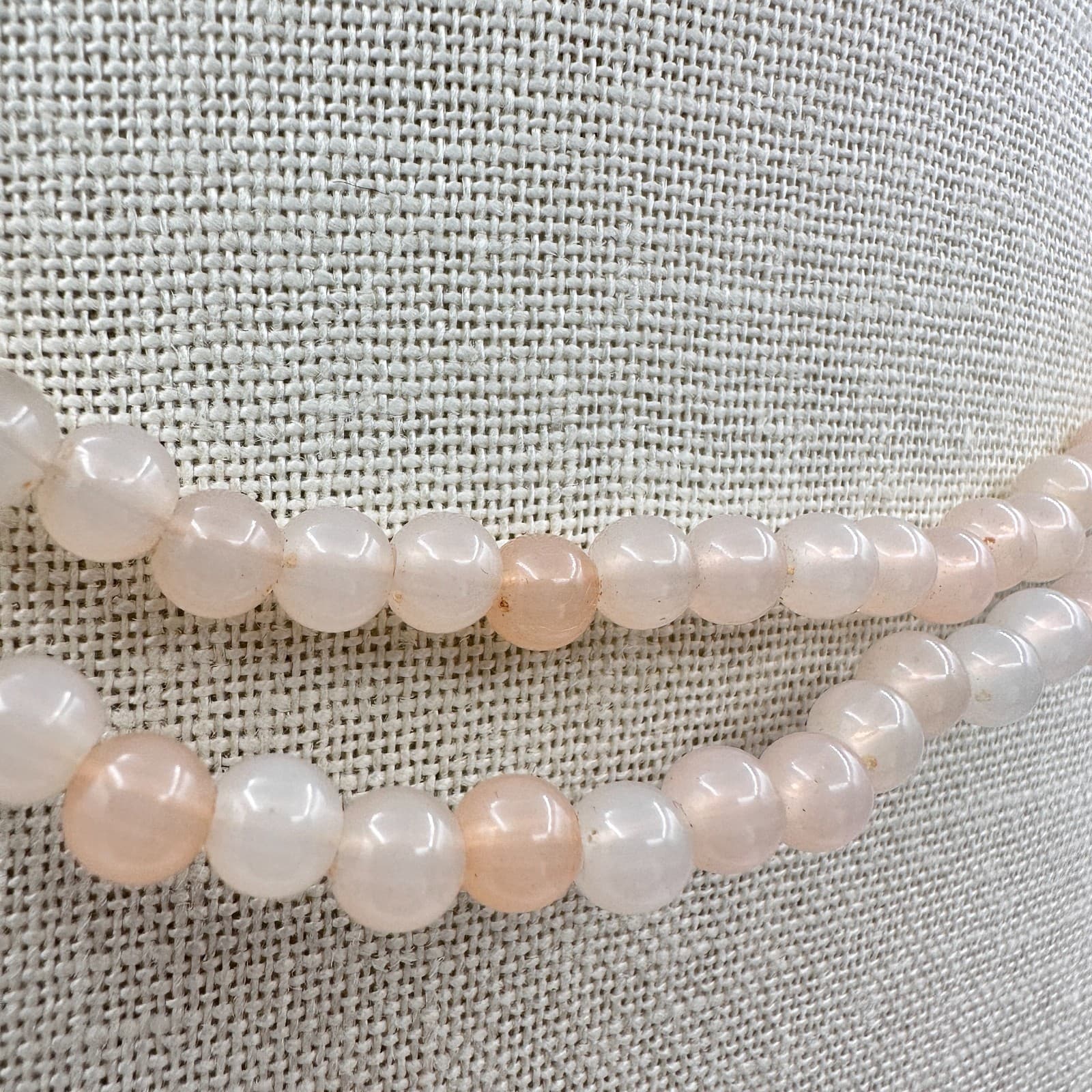 Vintage 80s Double Strand Peach Moonstone Beaded Necklace Women's Jewelry Boho - Thumbnail 5