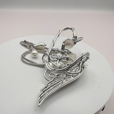 Vintage Y2K Silver Tone Angel Wing Non Piercing Ear Cuff Dangle Chain Jewelry - Thumbnail 9