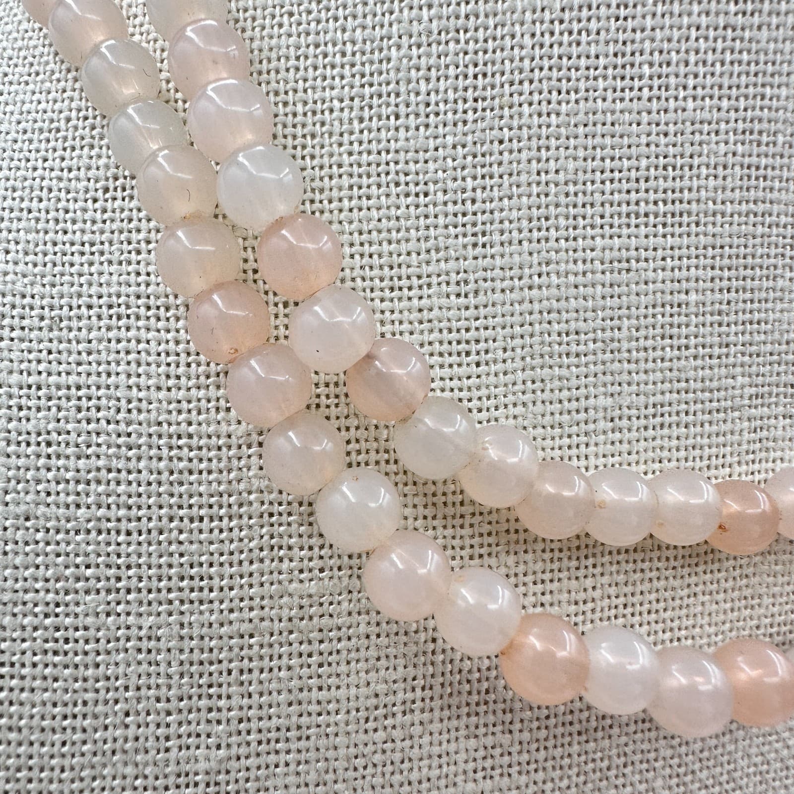 Vintage 80s Double Strand Peach Moonstone Beaded Necklace Women's Jewelry Boho - Thumbnail 4