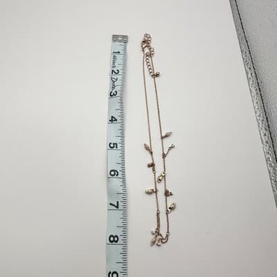 Vintage 90s Faux Pearl Clear Glass Dangle Charm Gold Tone Necklace Minimalist - Thumbnail 9