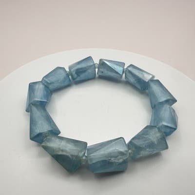 Vintage Y2K Chunky Lucite Blue Beaded Geometric Stretch Bracelet Women's Jewelry - Thumbnail 3