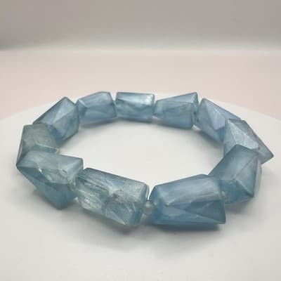 Vintage Y2K Chunky Lucite Blue Beaded Geometric Stretch Bracelet Women's Jewelry - Thumbnail 4