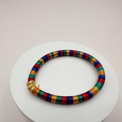 Vintage 90s Silk Thread Wrapped Bangle Boho Women's Classic Fashion Jewelry Bib - Thumbnail 5