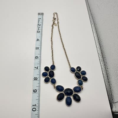 Vintage 80s 90s Blue Cluster Bib Statement Gold Tone Necklace Fashion Jewelry - Thumbnail 10