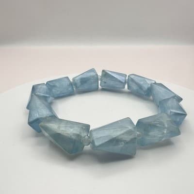 Vintage Y2K Chunky Lucite Blue Beaded Geometric Stretch Bracelet Women's Jewelry - Thumbnail 2