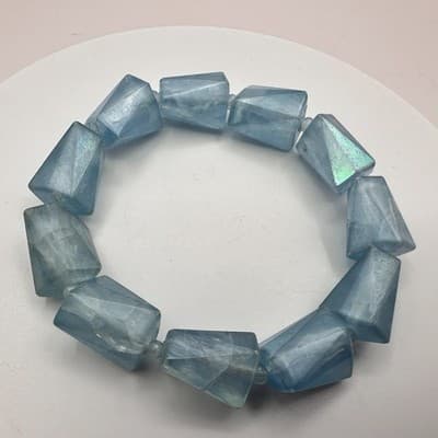 Vintage Y2K Chunky Lucite Blue Beaded Geometric Stretch Bracelet Women's Jewelry - Thumbnail 5