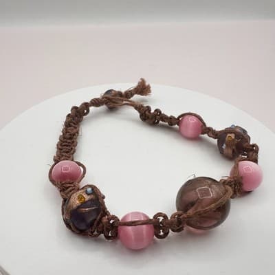 Vintage 90s Macrame Hemp Beaded Bracelet Boho Statement Women's Classic Jewelry - Thumbnail 2