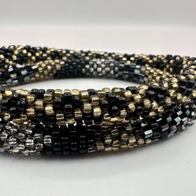 Vintage 90s Glass Seed Bead Crochet Roll-On Bracelet Set Boho Fashion Jewelry - Thumbnail 5