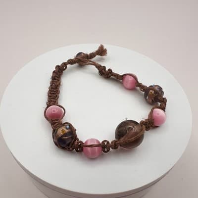 Vintage 90s Macrame Hemp Beaded Bracelet Boho Statement Women's Classic Jewelry - Thumbnail 4