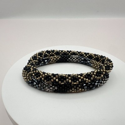 Vintage 90s Glass Seed Bead Crochet Roll-On Bracelet Set Boho Fashion Jewelry - Thumbnail 2