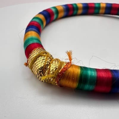 Vintage 90s Silk Thread Wrapped Bangle Boho Women's Classic Fashion Jewelry Bib - Thumbnail 4