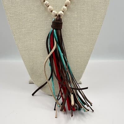 Vintage 90s Beaded Tassel Necklace Western Boho Classic Women's Fashion Jewelry - Thumbnail 6