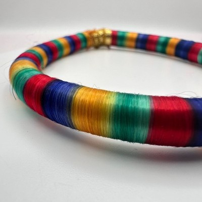 Vintage 90s Silk Thread Wrapped Bangle Boho Women's Classic Fashion Jewelry Bib - Thumbnail 3