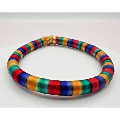 Vintage 90s Silk Thread Wrapped Bangle Boho Women's Classic Fashion Jewelry Bib - Thumbnail 2