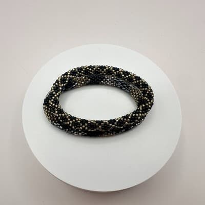 Vintage 90s Glass Seed Bead Crochet Roll-On Bracelet Set Boho Fashion Jewelry - Thumbnail 6