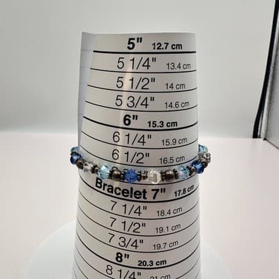 Vintage 90s Blue Glass Beaded SilverTone Bracelet Boho Stackable Fashion Jewelry - Thumbnail 7