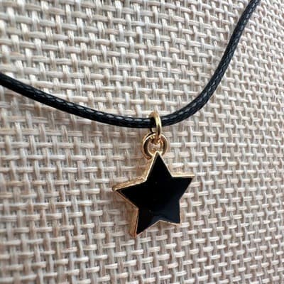 Vintage 90s Gold Tone Star Glass Pendant Black Double Layer Choker Necklace Y2K - Thumbnail 5