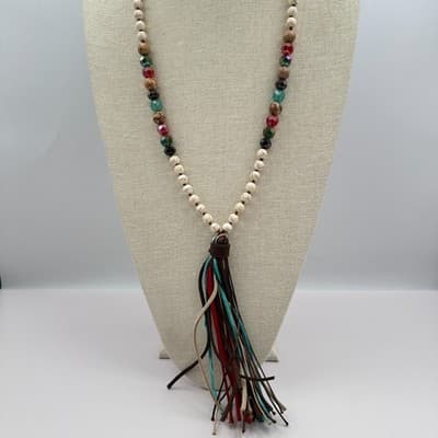 Vintage 90s Beaded Tassel Necklace Western Boho Classic Women's Fashion Jewelry - Thumbnail 7