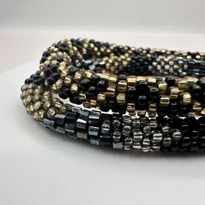 Vintage 90s Glass Seed Bead Crochet Roll-On Bracelet Set Boho Fashion Jewelry - Thumbnail 4