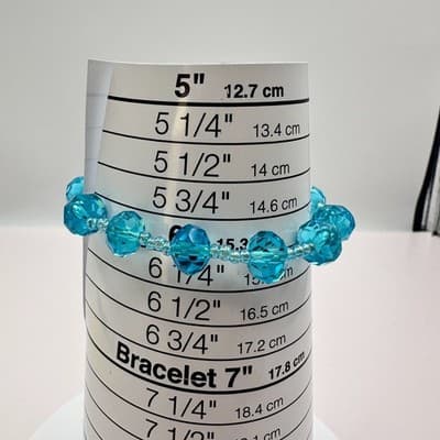 Vintage 90s Teal Blue Glass Faceted Beaded Stretch Bracelet Boho Chic Jewelry - Thumbnail 6