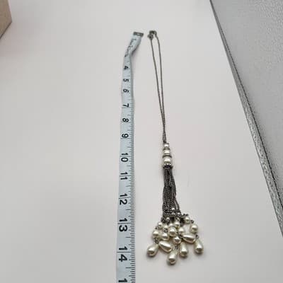 Vintage 90s Silver Tone Faux Pearl Tassel Chain Necklace Boho Fashion Jewelry - Thumbnail 11
