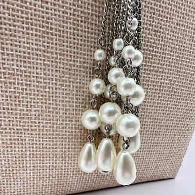 Vintage 90s Silver Tone Faux Pearl Tassel Chain Necklace Boho Fashion Jewelry - Thumbnail 6