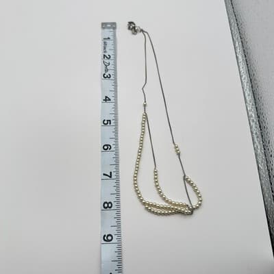 Vintage 90s Multi Strand Faux Pearl Necklace Silver Tone Chain Classic Bridal - Thumbnail 9