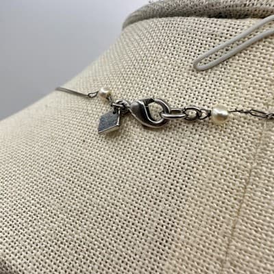 Vintage 90s Multi Strand Faux Pearl Necklace Silver Tone Chain Classic Bridal - Thumbnail 8