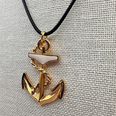 Vintage Y2K Gold Tone Cream Enamel Anchor Pendant Necklace Classic Jewelry 90s - Thumbnail 6