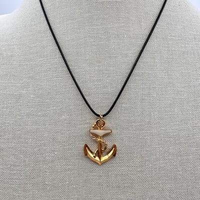 Vintage Y2K Gold Tone Cream Enamel Anchor Pendant Necklace Classic Jewelry 90s - Thumbnail 3