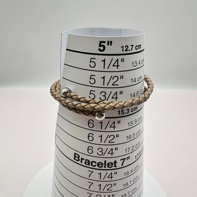 Vintage 90s Braided Tan Leather Wrap Bracelet Silver Tone Cream Pearl Boho Y2K - Thumbnail 7